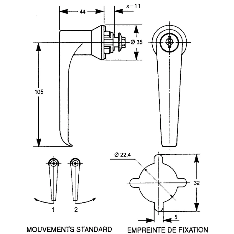 Euro-Locks a Lowe & Fletcher group Company Locking Handle L-Handle Chrome Plated 105mm B86-02-2 (455E)