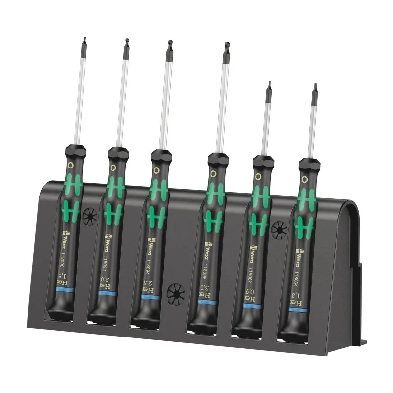 Wera Hexagon Precision Screwdriver Set, 6-Piece, Tip Sizes 0.9, 1.3, 1.5, 2, 2.5, 3 mm 05118156001
