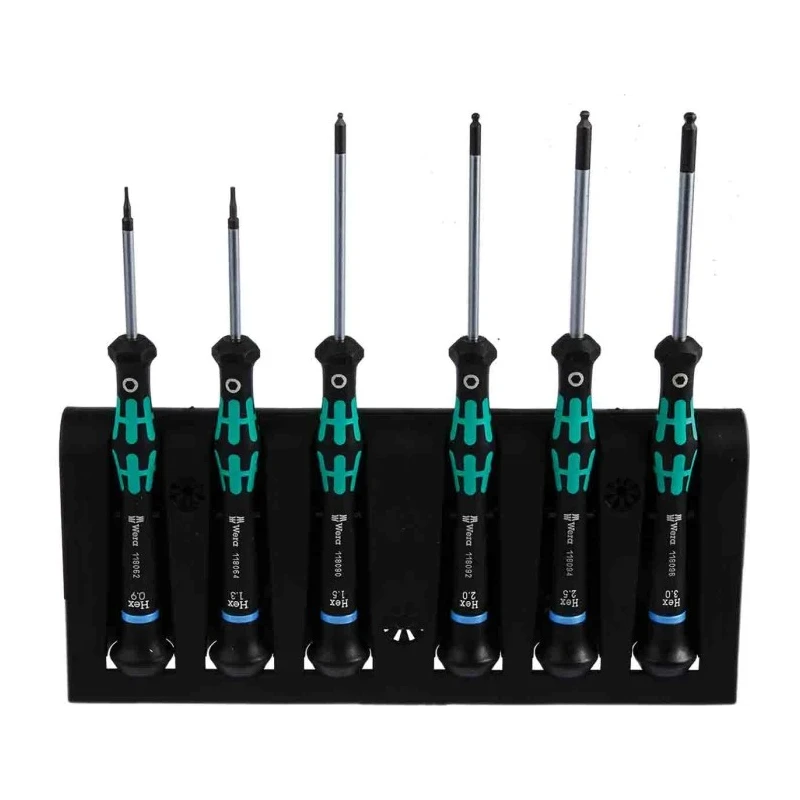 Wera Hexagon Precision Screwdriver Set, 6-Piece, Tip Sizes 0.9, 1.3, 1.5, 2, 2.5, 3 mm 05118156001