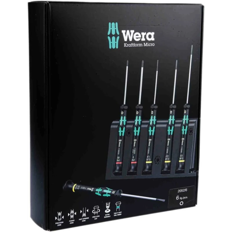 Wera Hexagon Precision Screwdriver Set, 6-Piece, Tip Sizes 0.9, 1.3, 1.5, 2, 2.5, 3 mm 05118156001