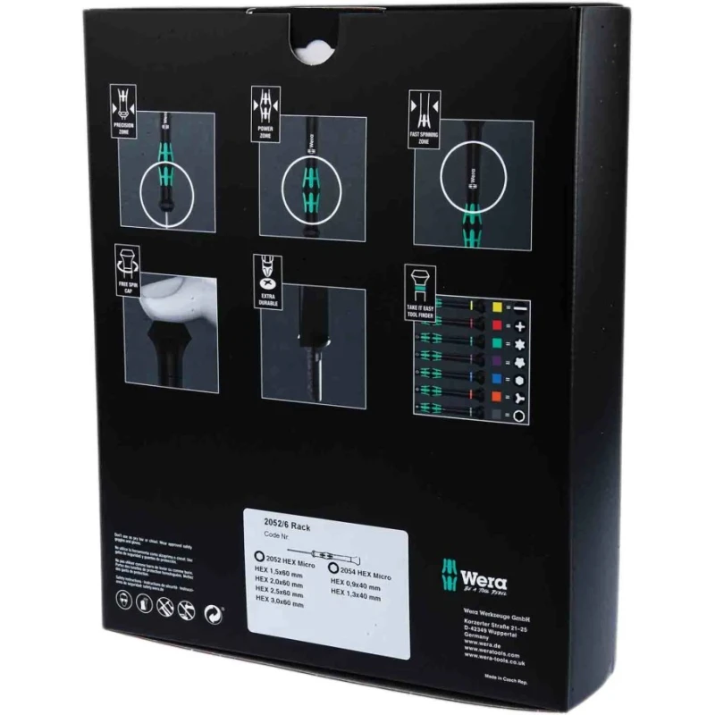 Wera Hexagon Precision Screwdriver Set, 6-Piece, Tip Sizes 0.9, 1.3, 1.5, 2, 2.5, 3 mm 05118156001