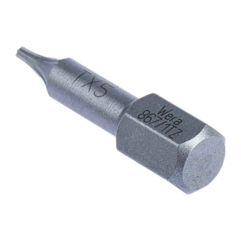 Wera Screwdriver Bit, 6.35 mm Hex Drive, T5 Size, 25 mm Overall Length, 1-Piece 05066300001