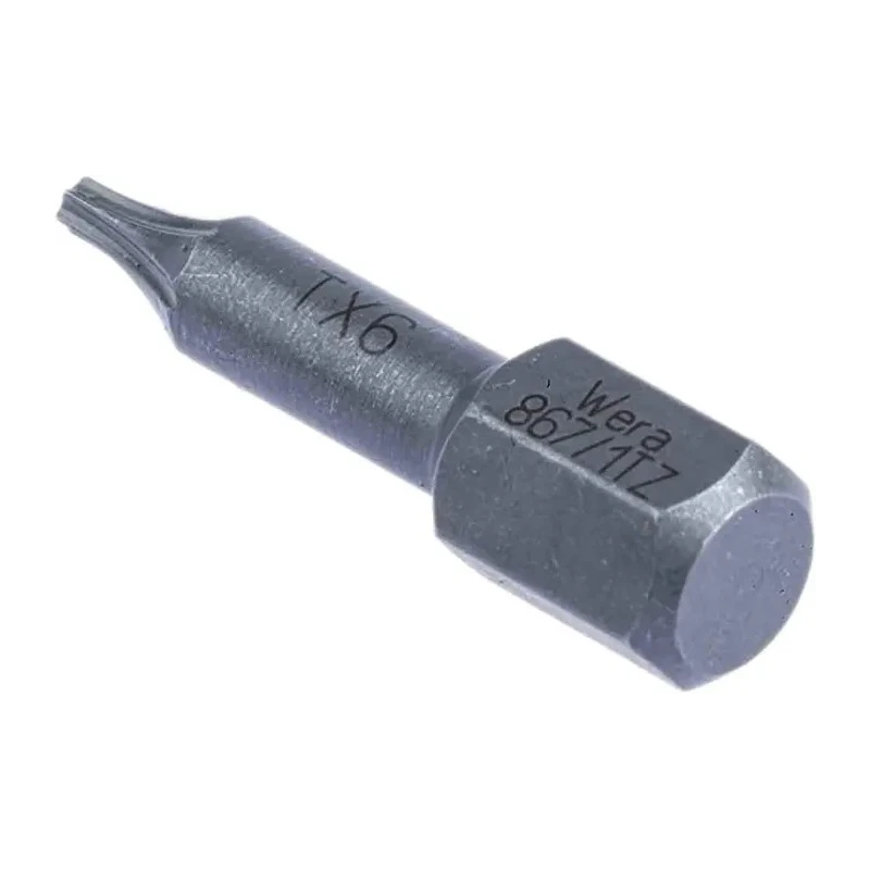 Wera Screwdriver Bit 1/4 in Tip T6 Size Hex Drive 25mm Overall Length 05066301001