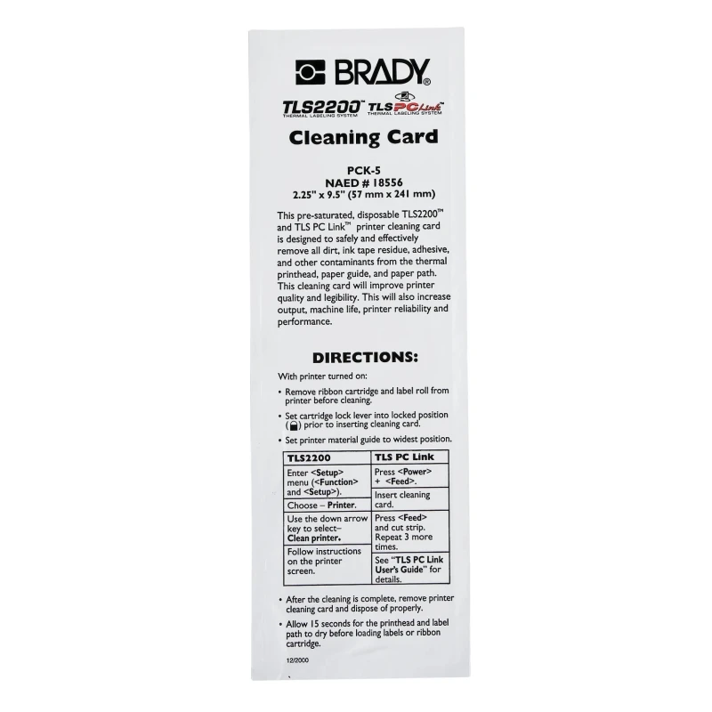 Brady Printer Cleaning Kit for Use with BMP61, BMP71, M611, TLS 2200, TLS-PC LINK Printers PCK-5