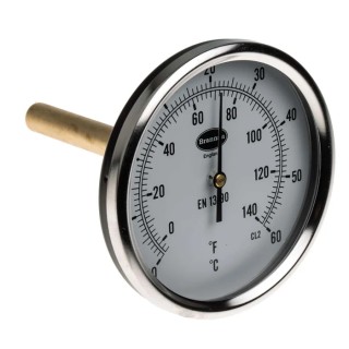 RS PRO Steel Case Temperature Gauge Dial Thermometer 100mm Dial, Class 2 Accuracy, 60°C Maximum Measurement 324-8873