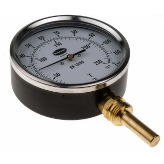 RS PRO Dial Thermometer Steel Case Dual Scale 0°C to 120°C accuracy Class 2 100mm Dial Size 324-8413