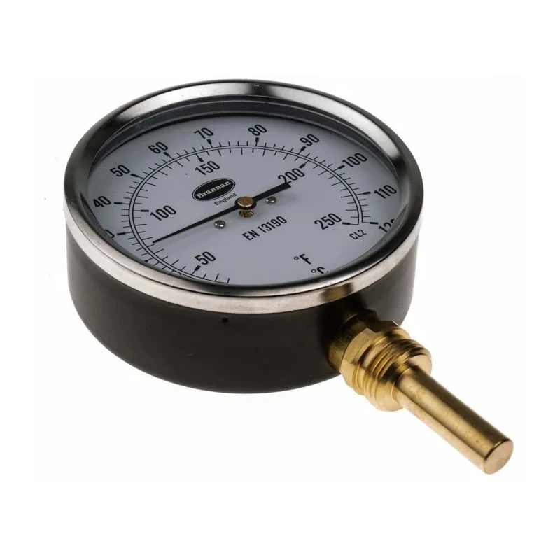 RS PRO Dial Thermometer Steel Case Dual Scale 0°C to 120°C accuracy Class 2 100mm Dial Size 324-8413