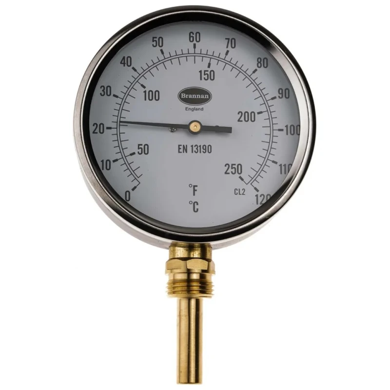 RS PRO Dial Thermometer Steel Case Dual Scale 0°C to 120°C accuracy Class 2 100mm Dial Size 324-8413