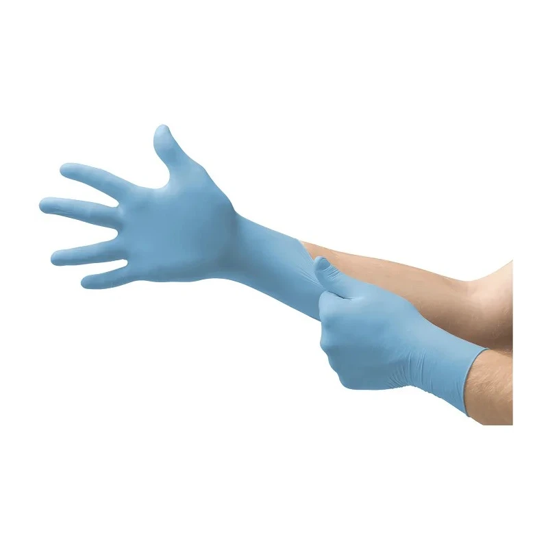 RS PRO 92-670 Blue Nitrile Disposable Gloves Chemical Resistant Food Safe 0.1mm Thickness 92670090