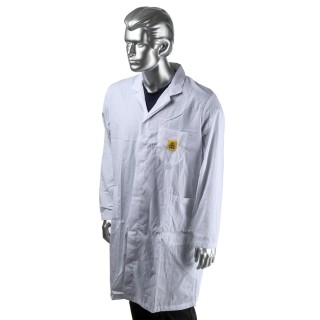 Metcal White Men's Reusable Lab Coat Large Size Cotton Polyester Blend Button Closure ESD Safe 327-3043
