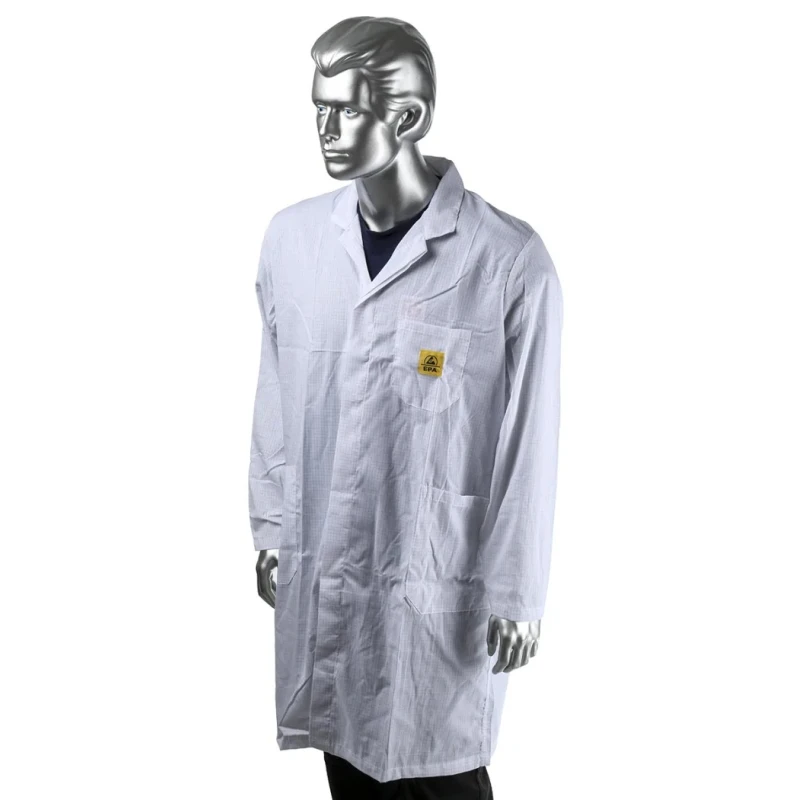 Metcal White Men's Reusable Lab Coat Large Size Cotton Polyester Blend Button Closure ESD Safe 327-3043