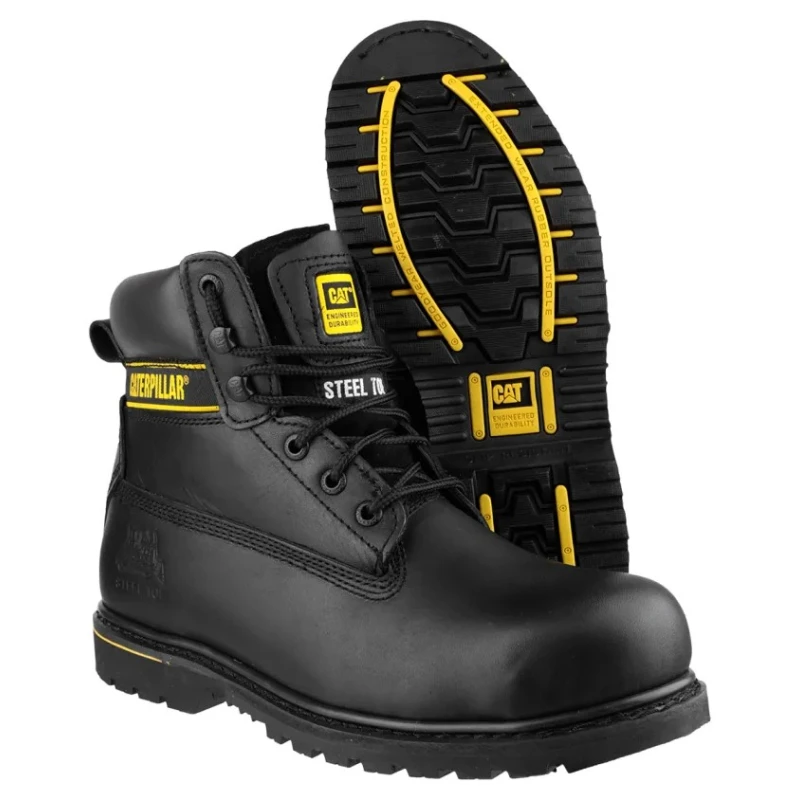 CAT Holton Black Men's Steel Toe Capped Safety Boots Lace Up Size 6 EU 39 P708026