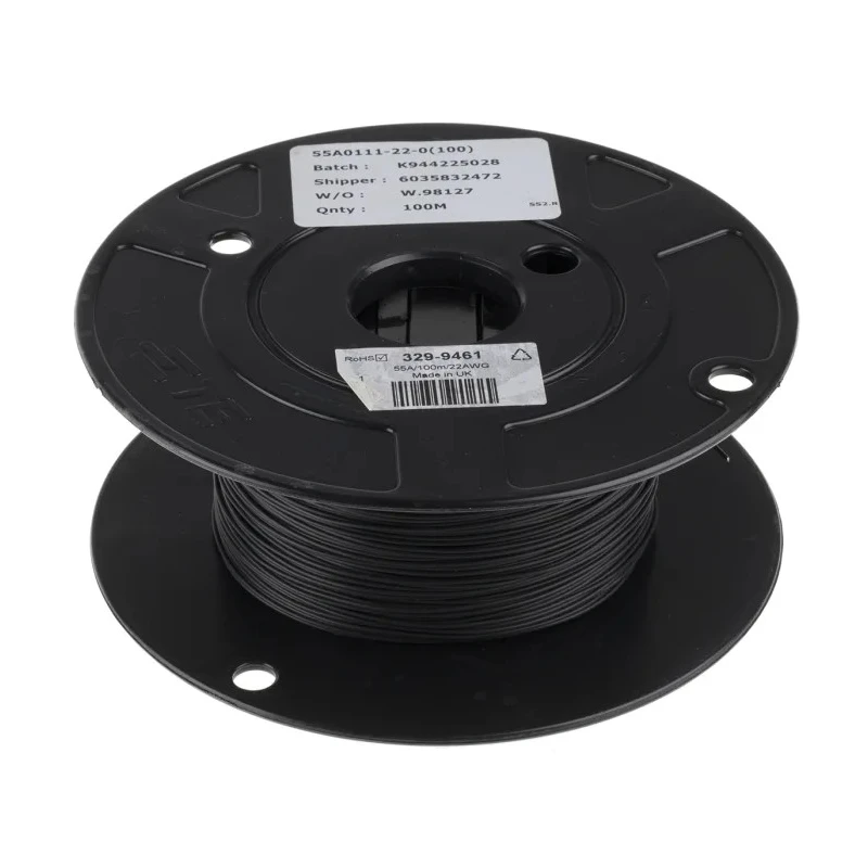 TE Connectivity SPEC 55 Series Black Harsh Environment Wire 19 x 34 AWG Ethylene Tetrafluoroethylene 100 m 55A0111-22-0