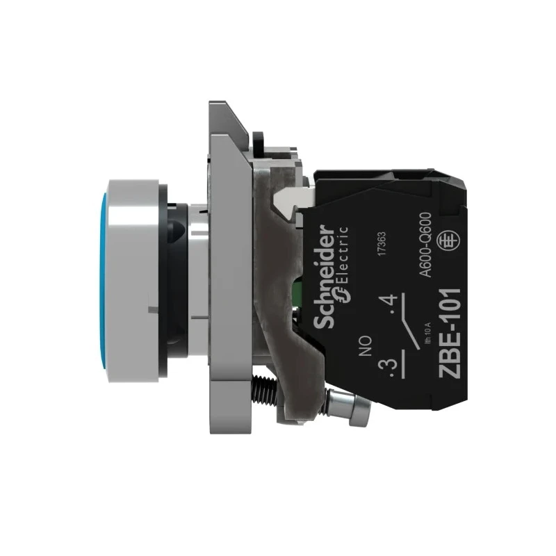 Schneider Electric Harmony XB4 Series Push Button Switch, Spring Return, Panel Mount, 22 mm Cutout, SPST, Blue LED XB4BA61