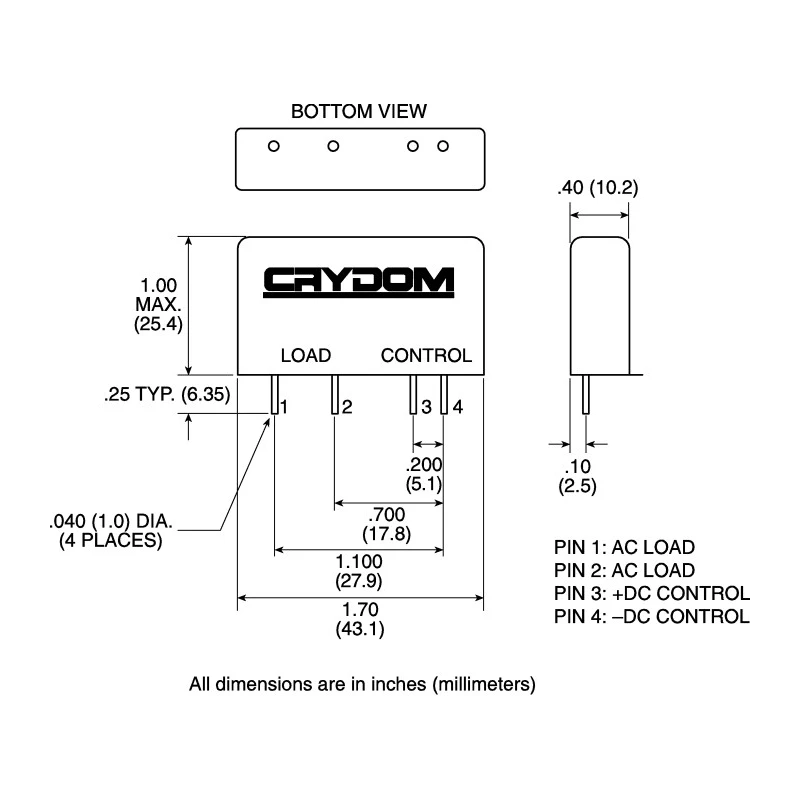 Crydom Solid State Relay DRA1 Series, 4A Load, DIN Rail Mount, 280V DC Load, 32V DC Control 