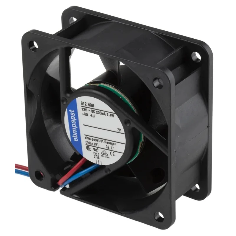 ebm-papst 600 N Series DC Axial Fan 12V, 2.4 W Power, 43 m³/h Air Flow, 5600 rpm, Sleeve Bearing, 60 mm Frame Size 612NGH