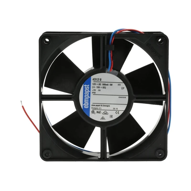 ebm-papst 4300 Series IP68 Rated Axial Fan 12V DC 170 m³/h Air Flow 5W Power 417mA Max Current 119x119x32 mm 