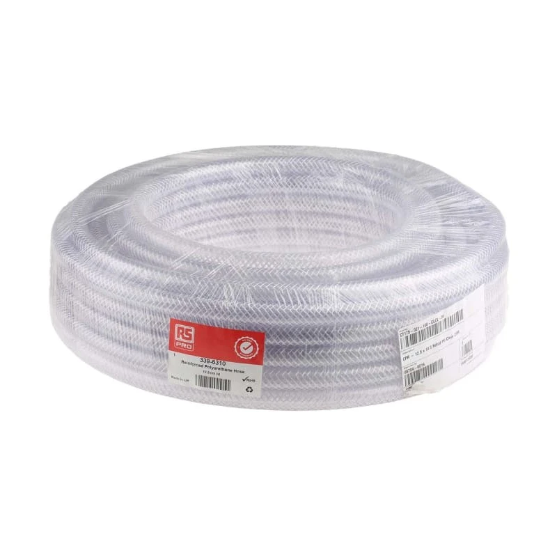 RS PRO Reinforced Polyurethane Hose Pipe 7 bar Pressure 25m Length Clear 18.5mm OD 12.5mm ID 339-6310