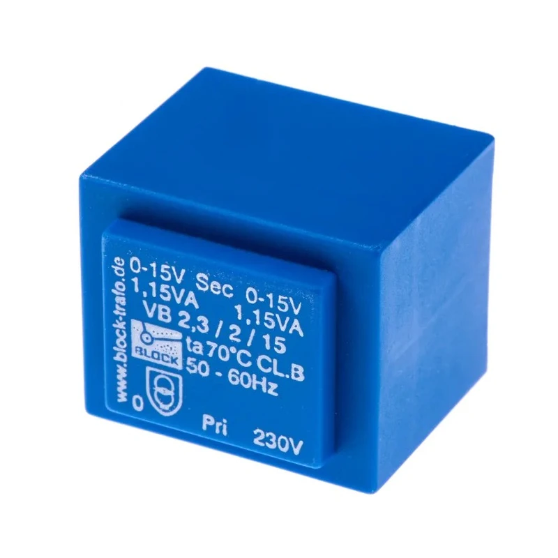 Block PCB Transformer 6 to 2 x 24 V AC, 3.2 VA, 230 V AC Primary, Pin Mount VB 2.3/2/15