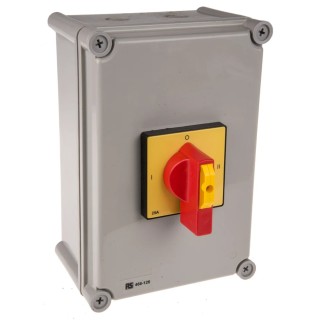 RS PRO 4-Pole DIN Rail Isolator Switch 3-Phase, IP65 Rated, 25A Switching Current, 15 kW Switching Power IP65
