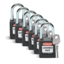 Brady Steel, Nylon Weatherproof Security Padlock with 6.35 mm Shackle Diameter and SFTY PADLOCK STEEL 38MM SHA BLACK 6/PAC