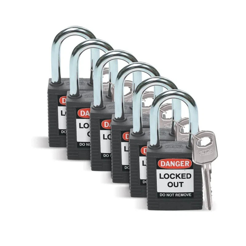 Brady Steel, Nylon Weatherproof Security Padlock with 6.35 mm Shackle Diameter and SFTY PADLOCK STEEL 38MM SHA BLACK 6/PAC