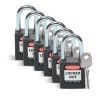 Brady Steel, Nylon Weatherproof Security Padlock with 6.35 mm Shackle Diameter and SFTY PADLOCK STEEL 38MM SHA BLACK 6/PAC