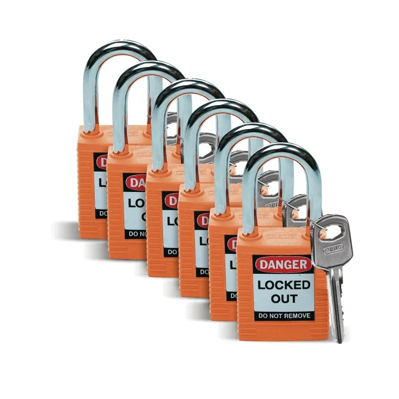 Brady Key Nylon Steel Security Padlock Weatherproof 6.35 mm Shackle 38 mm Body SFTY PADLOCK STEEL 38MM SHA ORANGE 6/PAC