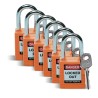Brady Key Nylon Steel Security Padlock Weatherproof 6.35 mm Shackle 38 mm Body SFTY PADLOCK STEEL 38MM SHA ORANGE 6/PAC