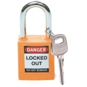 Brady Key Nylon Steel Security Padlock Weatherproof 6.35 mm Shackle 38 mm Body SFTY PADLOCK STEEL 38MM SHA ORANGE 6/PAC