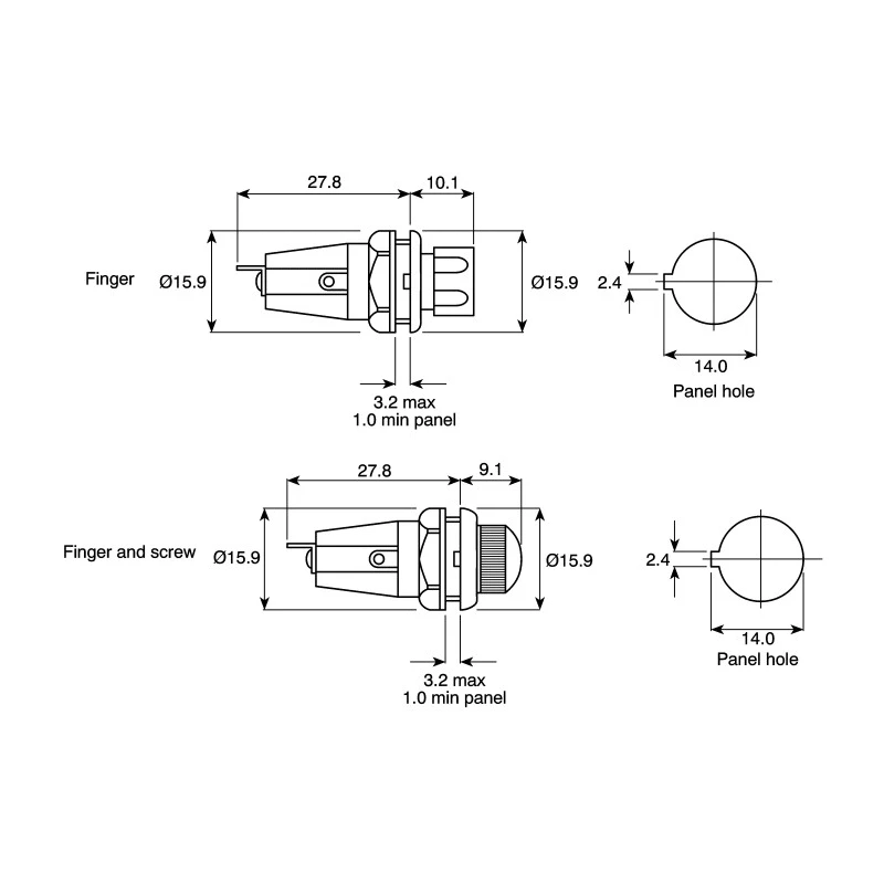 Bulgin 6.3A Panel Mount Fuse Holder 1P-Pole for 5 x 20 mm Fuse, 250V AC FX0296/1