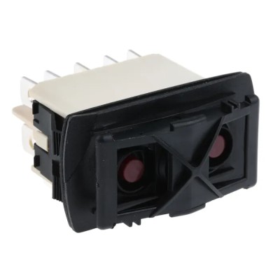 APEM Illuminated Double Pole Double Throw (DPDT) On-Off-On (On)-Off-(On) Rocker Switch Panel KR47CAKDDG