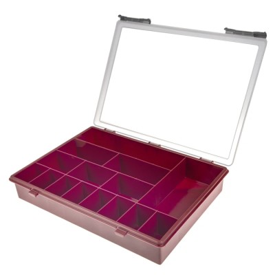 Raaco Red Polypropylene 15 Cell Compartment Box with Transparent Lid 57mm x 338mm x 260mm 108478