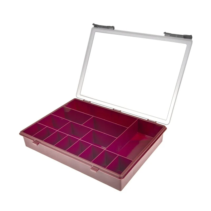 Raaco Red Polypropylene 15 Cell Compartment Box with Transparent Lid 57mm x 338mm x 260mm 108478
