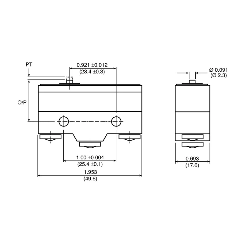 ZF Button Micro Switch, Screw Terminal, 20A, 250 V AC, SPDT GPTBNA01