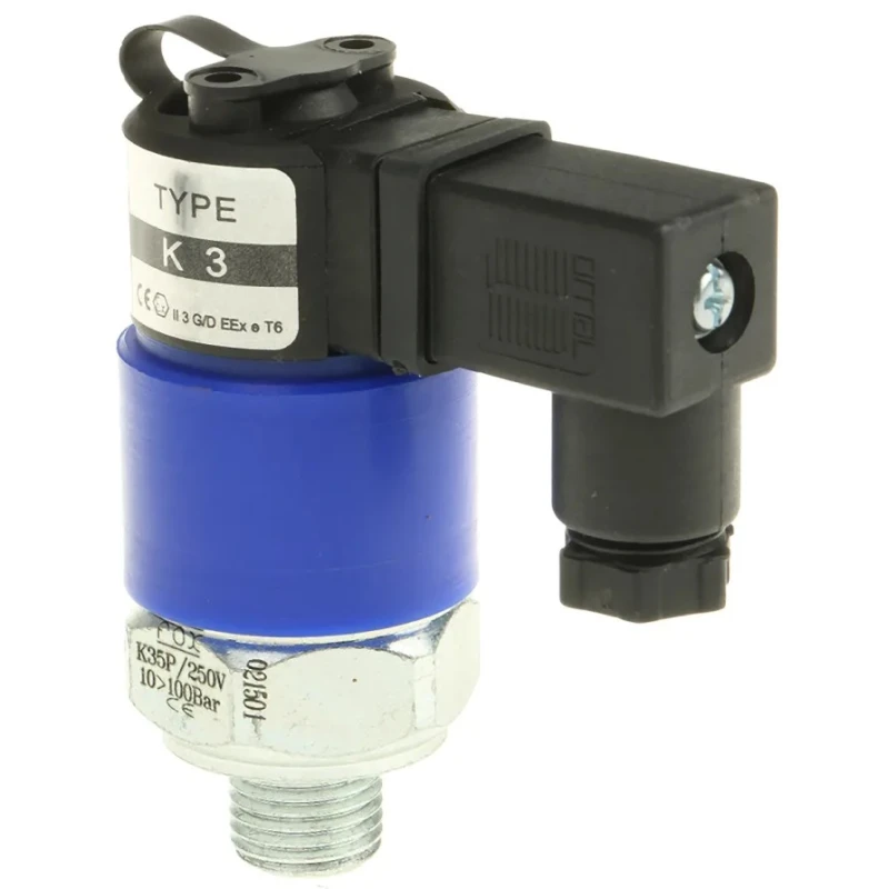 RS PRO Adjustable Pressure Switch, NC Contact, 10 bar to 100 bar Range, 250V AC, 500mA, IP65, Steel Construction 363-5996