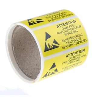 RS PRO Yellow Vinyl ESD Attention Label Self-Adhesive 50 mm x 25 mm 364-3593