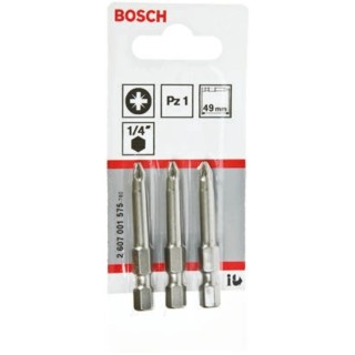 Bosch Screwdriver Bit Set, 1/4 in Hex Drive, PZ1 Tip, 49 mm Length, 3-Piece 2607001575