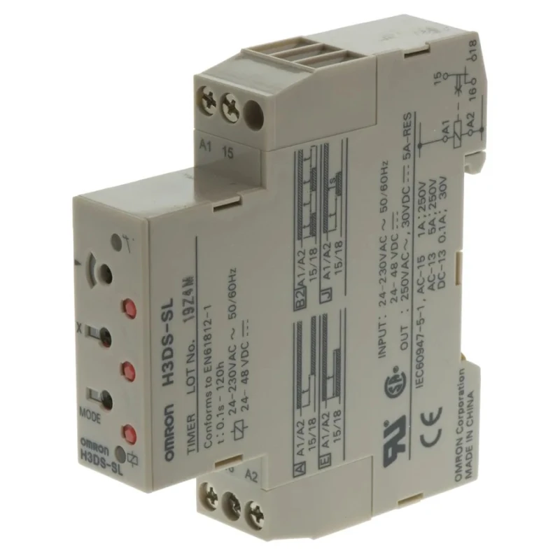 Omron DIN Rail Timer Relay Multifunction, SPDT, 1-Contact, 24 to 230 V AC/DC, 0.1 s to 120 h H3DS