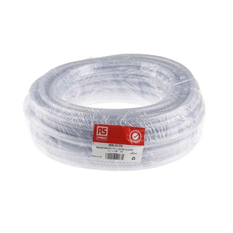 RS PRO Clear Reinforced PVC Hose Pipe 10 Bar 25 m Length 10.5 mm OD 6.3 mm ID Model 368-0176