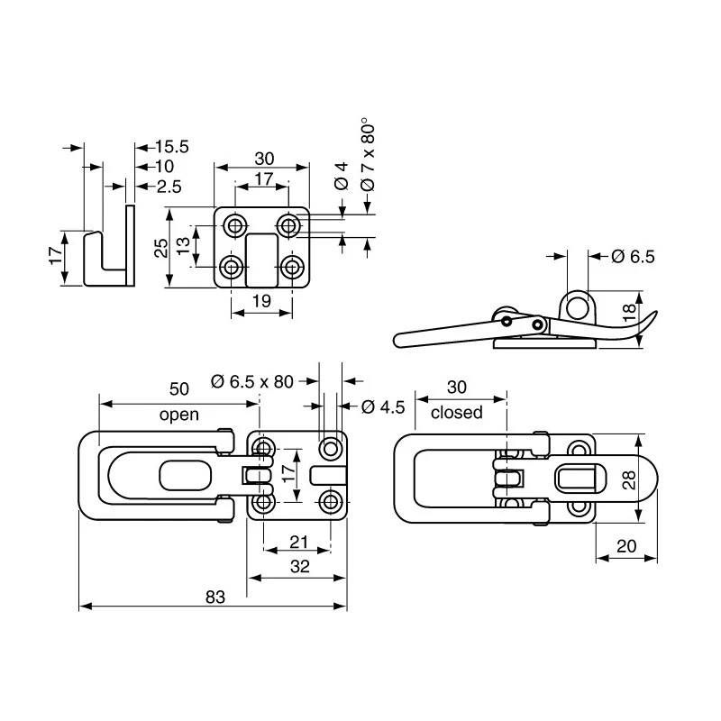 ROCA Brass Chrome-Plated Lockable Toggle Latch 83 mm Length 28 mm Width 18 mm