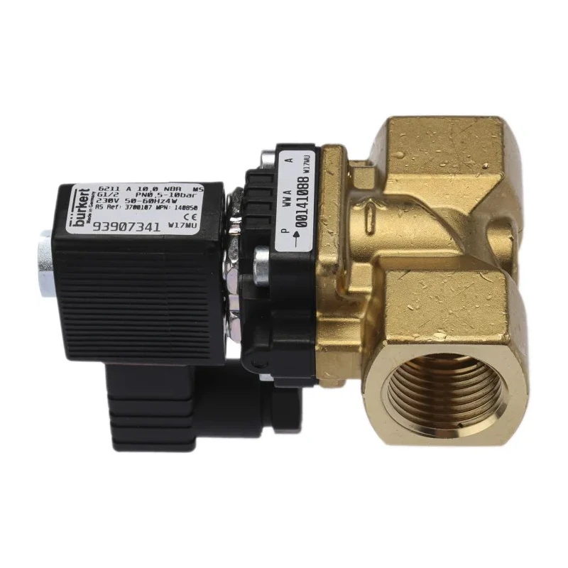 Burkert 2 Port Normally Closed Brass Solenoid Valve 1/2 in, 230V AC, 10 bar, Series 6211 140850