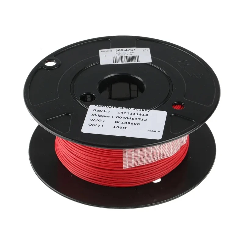 TE Connectivity ACW Series Red Automotive Wire 19/0.19 mm, 100 m Length, Polyvinyl Fluoride Jacket, Copper ACW0219-0.50-2