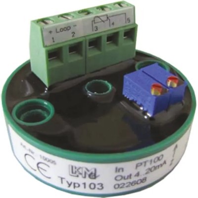 LKMelectronic Temperature Transmitter PT100 Input 24V, Operating -40°C to 85°C, Diameter 44mm, Depth 26.5mm LKM 103/3