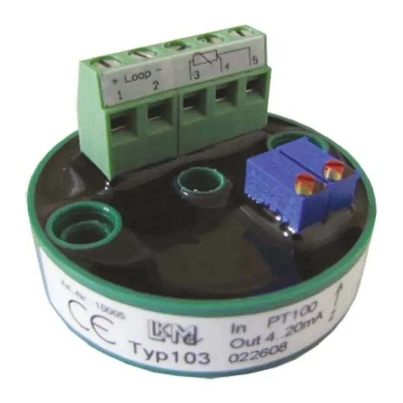 LKMelectronic Temperature Transmitter PT100 Input 24V, Operating -40°C to 85°C, Diameter 44mm, Depth 26.5mm LKM 103/3