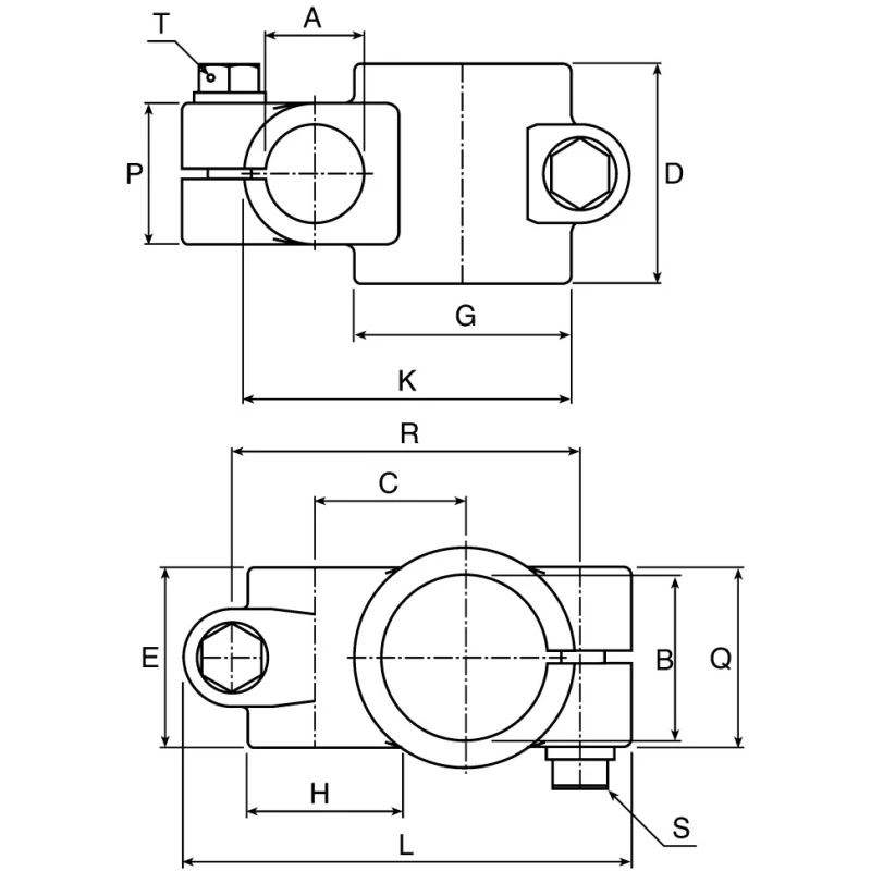 Rose+Krieger Connecting Component Cross Clamp M10 Thread, Compatible with Strut Profiles 30 mm and 50 mm, Tube 105030010200