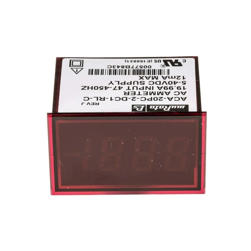 Murata Power Solutions Digital Ammeter 100 A AC/DC, 0.838 in x 1.336 in Cutout, ±0.15% FS Meter Accuracy ACA-20PC-2-DC1-RL-C