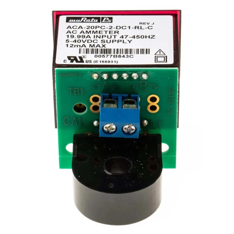 Murata Power Solutions Digital Ammeter 100 A AC/DC, 0.838 in x 1.336 in Cutout, ±0.15% FS Meter Accuracy ACA-20PC-2-DC1-RL-C