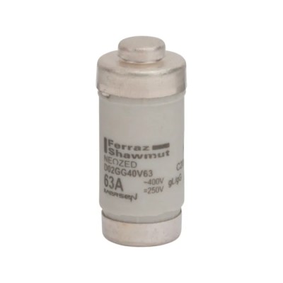 Mersen Neozed Fuse 63A, 400V AC, D02 Bottle Fuse, Ceramic Body, Breaking Capacity 50kA C201873 / D02GG40V63