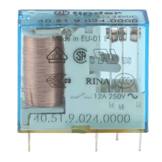 Finder PCB Power Relay 24V DC Coil, 10A Switching Current, SPDT Contact Configuration 40.51.9.024.0000